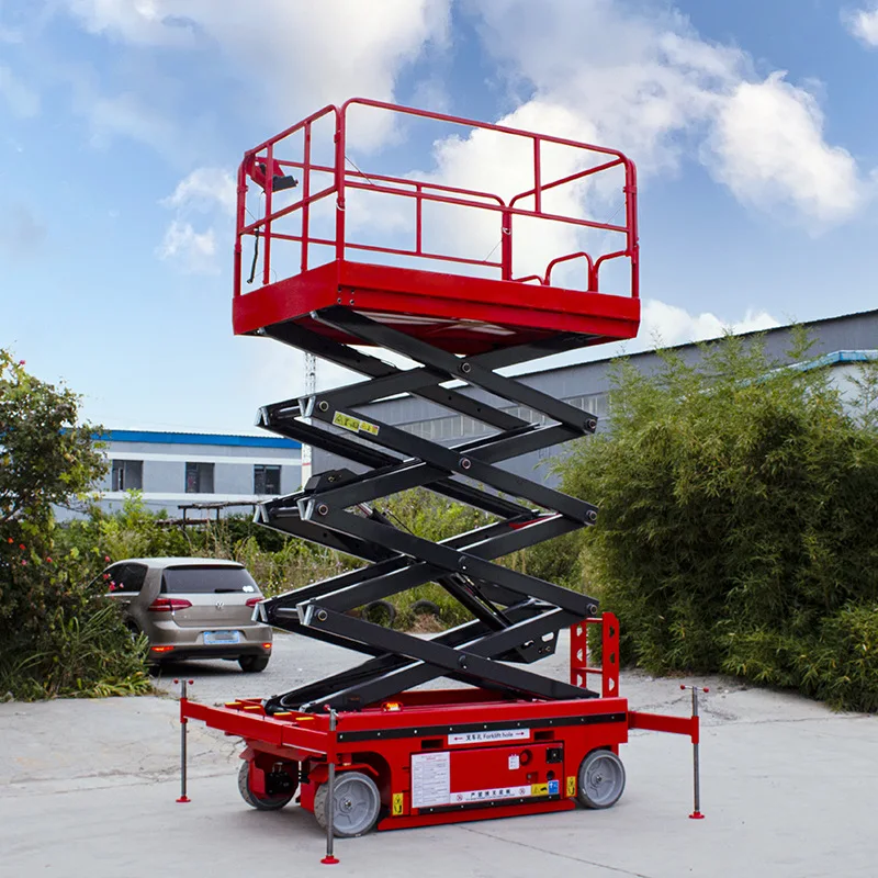 Plataforma de trabajo aéreo, plataforma elevadora de tijera hidráulica autopropulsada de 320kg y 350kg, mesa elevadora de escalera eléctrica