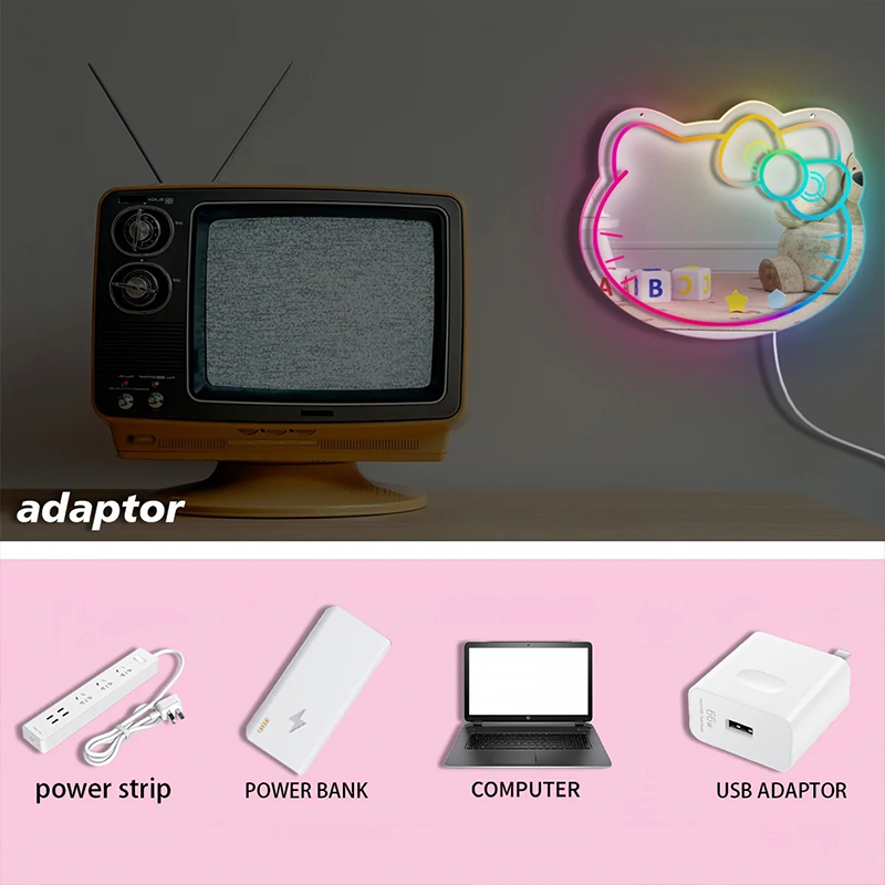 Kitty Cat LED Neon Spiegel Anime Pink Cat Neon Schild Wand montiert Make-up Spiegel APP Steuerung dimmbar Beauty Shop Studio Dekor