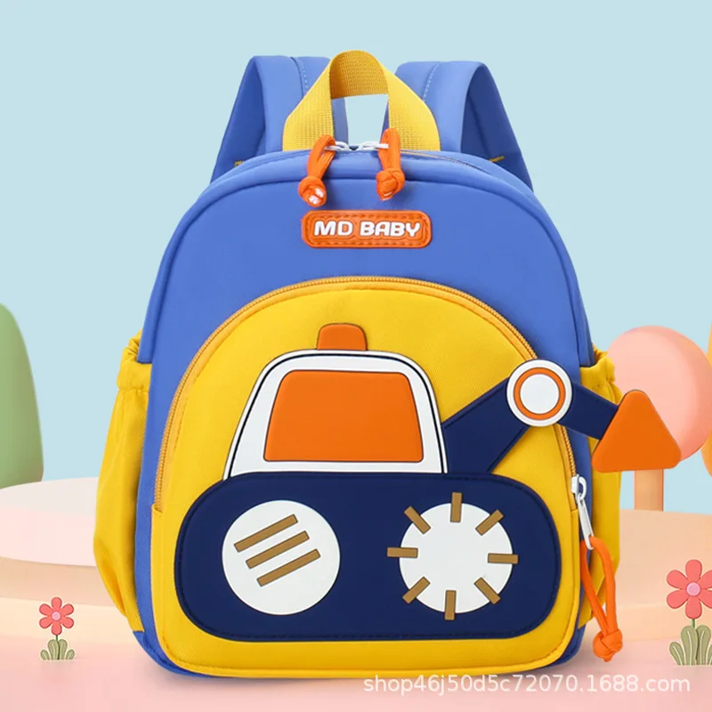 Cute Excavator Schoolbag Breathable Kindergarten Backpack Cartoon Car Backpack Baby Backpack Lightweight Travel Shoulder Bag