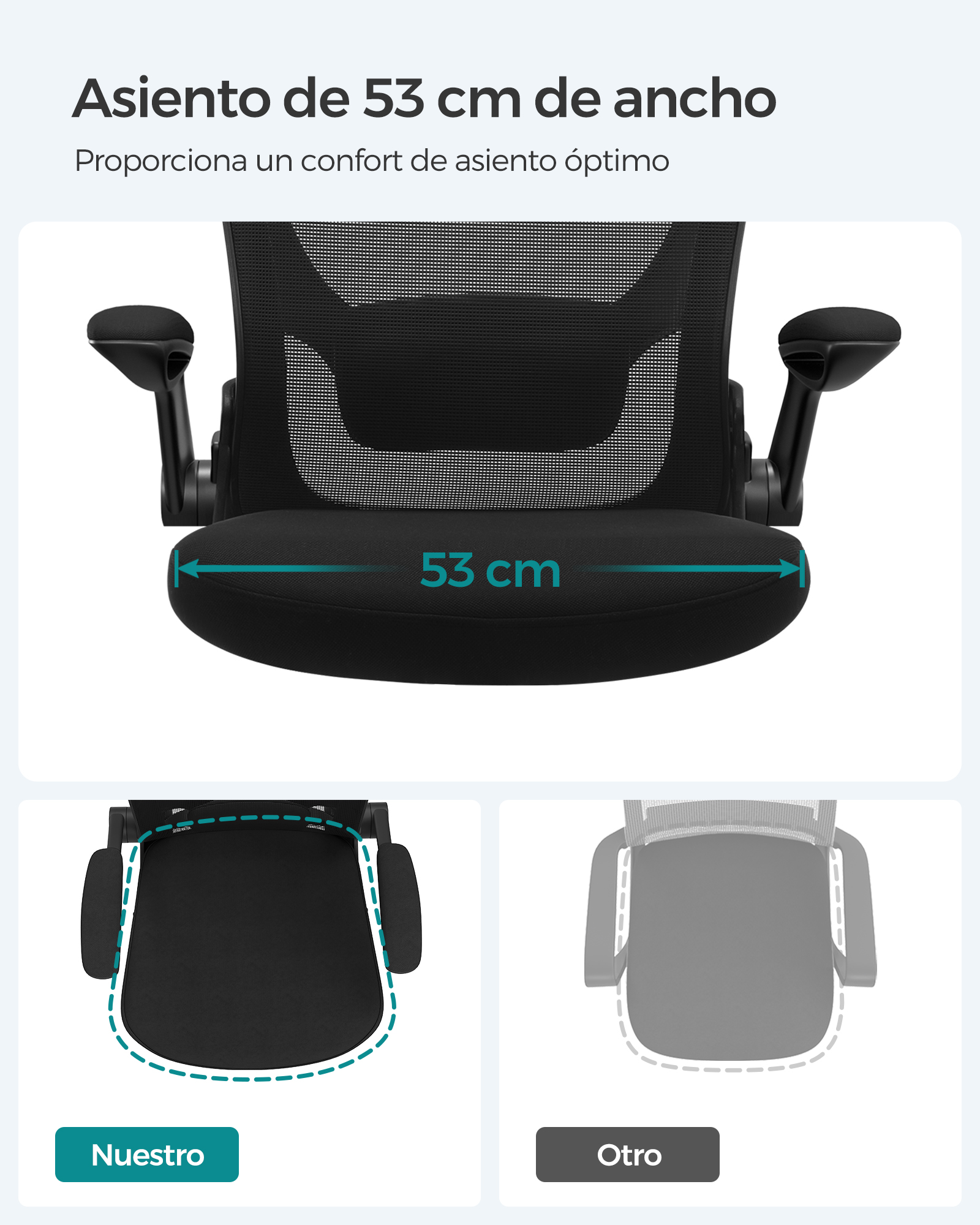 SONGMICS Office Chair, Mesh Desk Chair, Ergonomic Computer Chair, Lumbar Support, Rocking, Seat Width 53 cm, Flip-Up Armrests