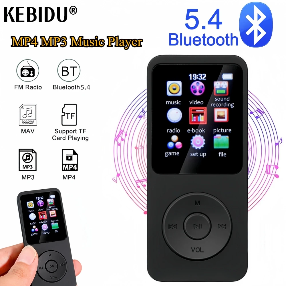1,8 Zoll MP4 MP3-Player Eingebauter Lautsprecher Tragbarer Musik-Player Bluetooth 5.4 Stereo-Player Sport FM-Radio E-Book TF-Aufnahme