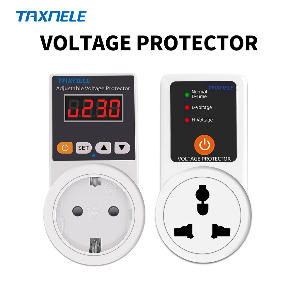 Enchufe Protector de voltaje CA 220V ajustable y fijo 16A enchufe Protector de voltaje refrigerador de seguridad de voltaje
