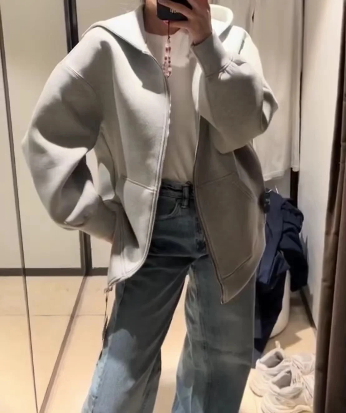 2024 primavera e outono nova rua casual solto oversize com capuz zíper com capuz espaço jaqueta de algodão casaco preguiçoso cardigan feminino