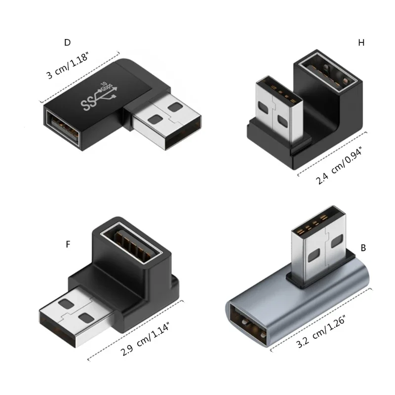 Adaptador de extensión de ángulo recto USB 3,0 macho a hembra de 90 grados, adaptador de codo hacia arriba USB de 10Gbps para conversión de conector de PC portátil
