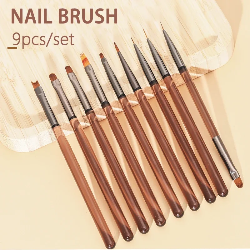 9 SZT. Pędzle do zdobienia paznokci, pędzelki do malowania DIY, pędzle do manicure akrylowego, pędzle do rysowania do projektowania paznokci, narzędzie do malowania końcówek paznokci.