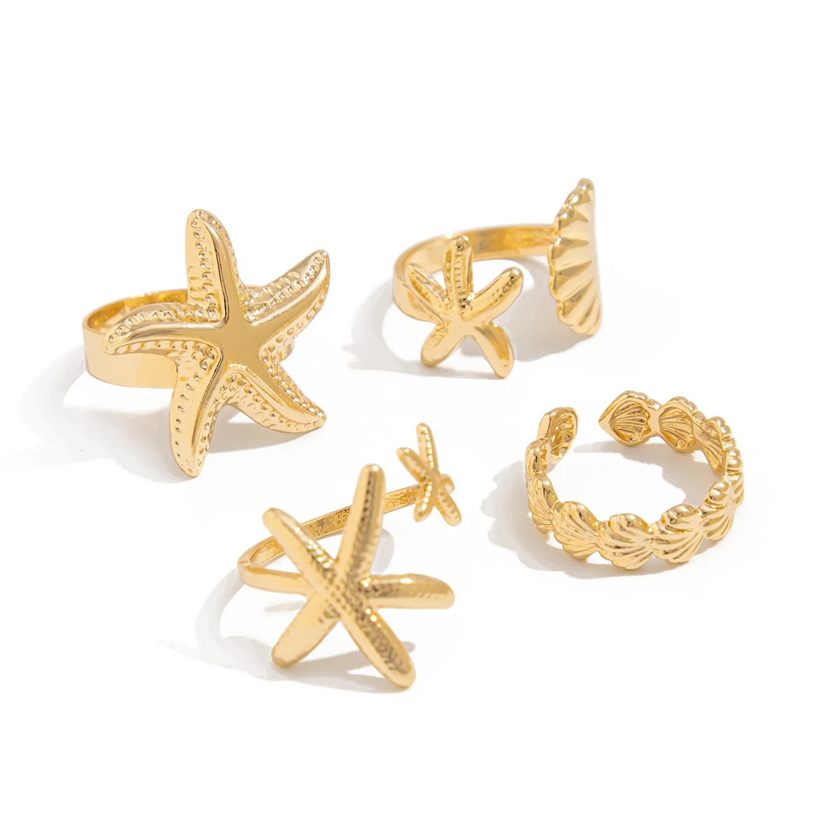 SHIXIN-Anillos abiertos ajustables con forma de estrella de mar para mujer, sortija geométrica de Color dorado, accesorio de joyería de playa de verano, 4 unidades por juego