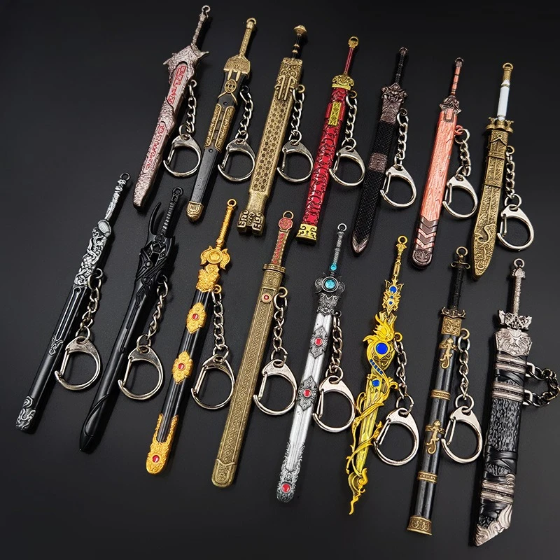 Espada antigua china de 12cm/4,72 pulgadas, Mini modelo de Material de aleación, llavero Sun Quan, espada de tres países, decoración, juguete Katana de bronce