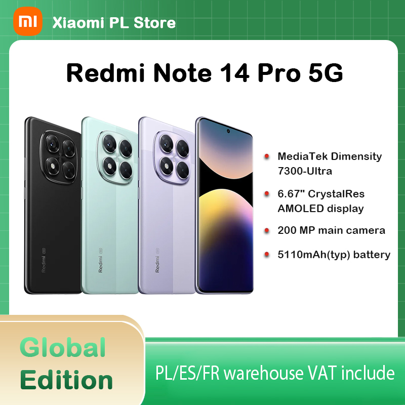 Versión Global Xiaomi Redmi Note 14 Pro 5G Smartphone MediaTek Dimensity 7300-Ultra 200MP AI cámara NFC 6,67 "pantalla AMOLED IP68