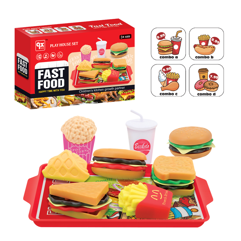 9PCS Set Cucina Casa da gioco Cibo Giocattolo Simulazione Hamburger Patatine fritte Hot Dog Staccabile Snack di plastica Finta MIni Giocattoli Per Bambini