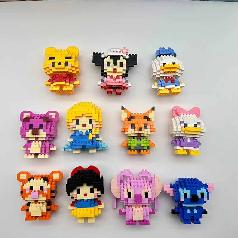 Stitch Disney Princess Elsa LinaBell Building Blocks Mickey Mouse Duck Mini Action Figures บล็อกประกอบของเล่นอิฐเด็กของขวัญ