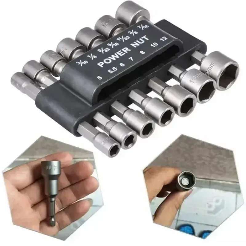 9-Piece/14-Piece Heavy-Duty Socket Wrench Drill Bit Nut Screwdriver Set 1/ 4inch Hex Shank Screwdriver Socket Adapter Set 5-13mm Hand Tools
