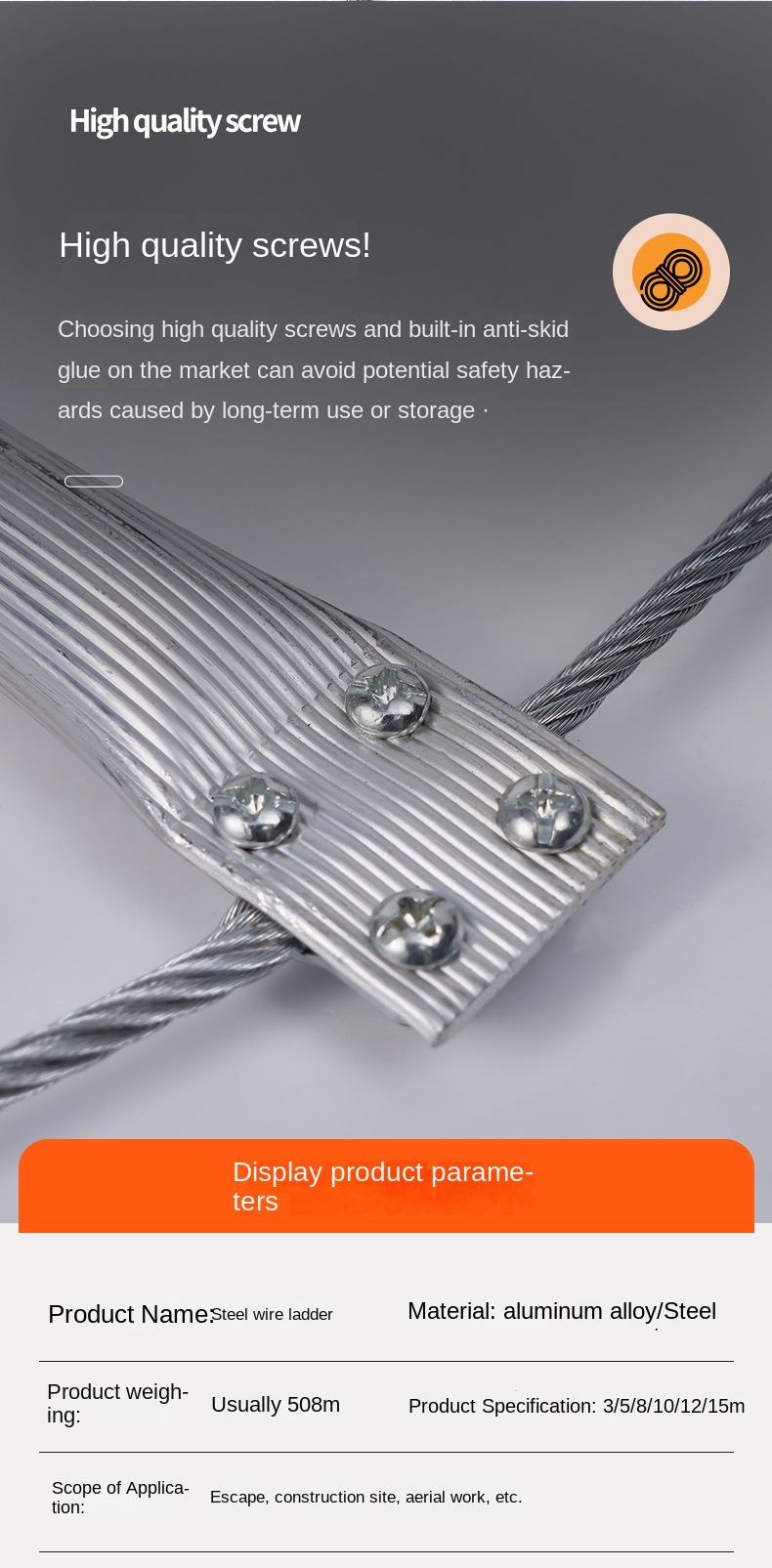 Alumínio Alloy Escape Ladder, Household Aerial Work Rescue Works, aço inoxidável