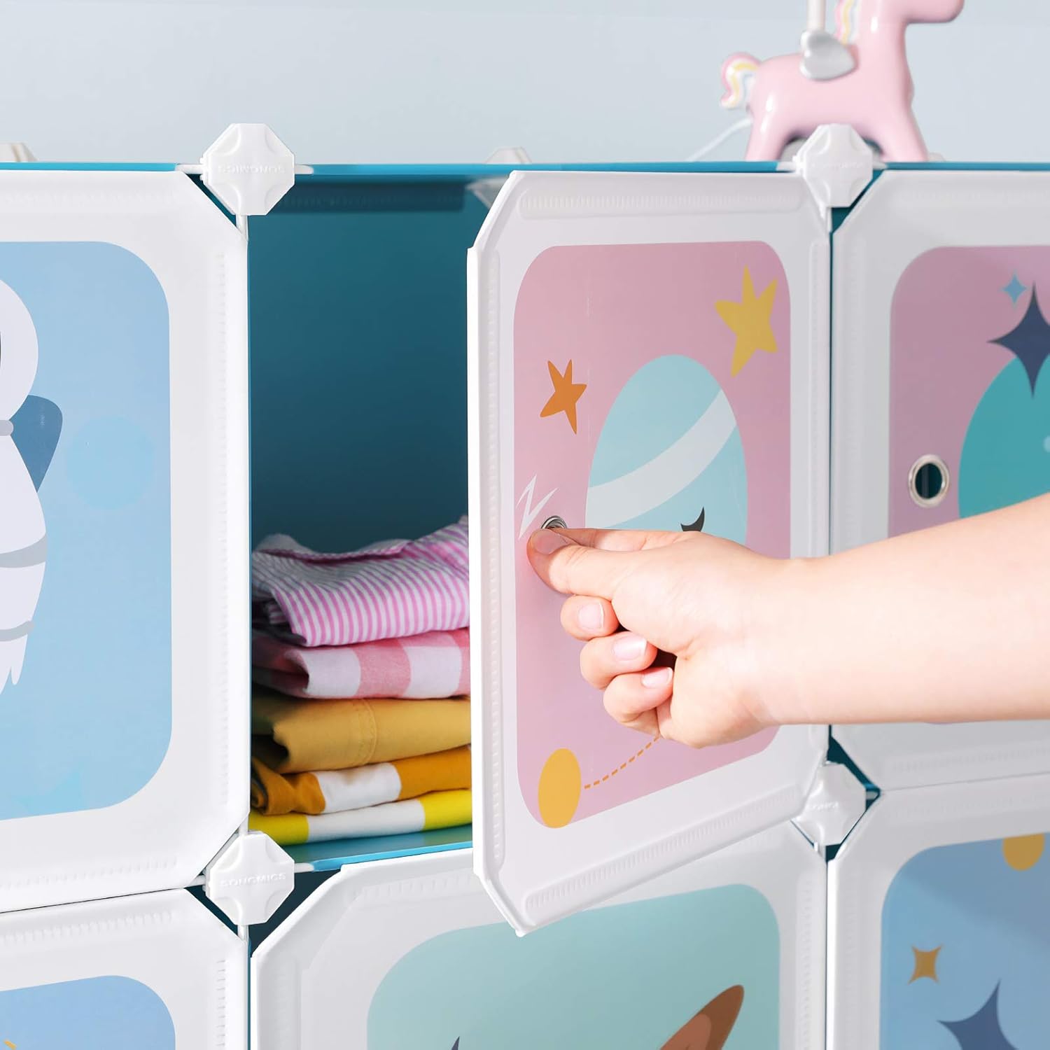 Armario Modular Infantil de 15 Cubos, Organizador Modular para niños, Estantes de Cubo de plástico, con Puertas, para Ropa, Zapa