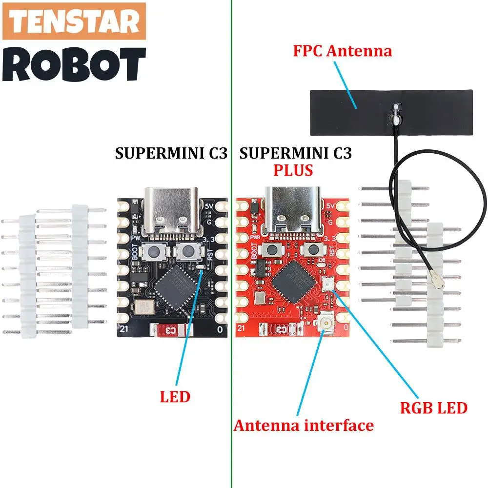 Placa de desarrollo TENSTAR ESP32-C3 Supermini Plus WiFi Bluetooth ESP32 C3 Super mini V2.0 Tablero rojo