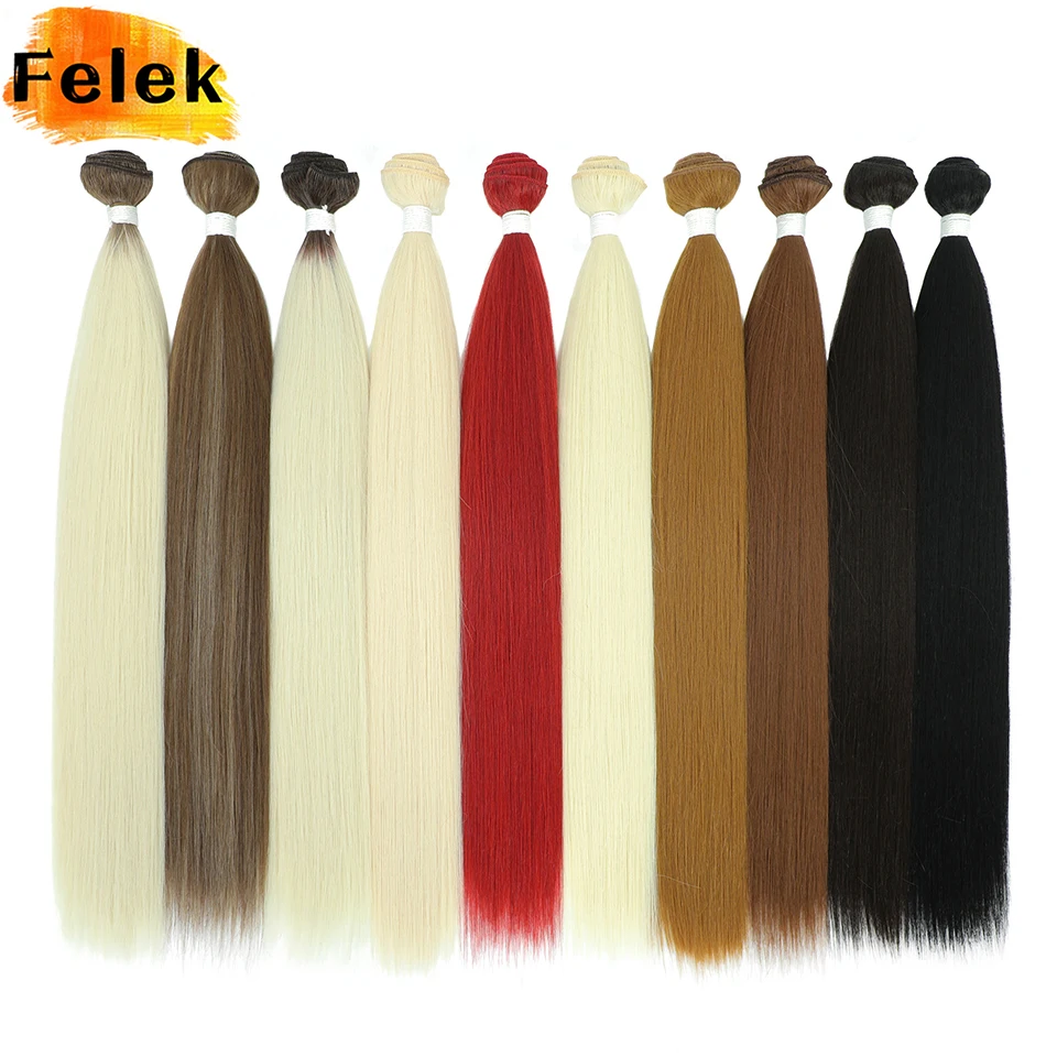 Extensiones de cabello liso y sedoso, mechones de pelo falso Rubio degradado, marrón, tejido de pelo sintético largo de 22-40 pulgadas, completo hasta el extremo, 1 ud.