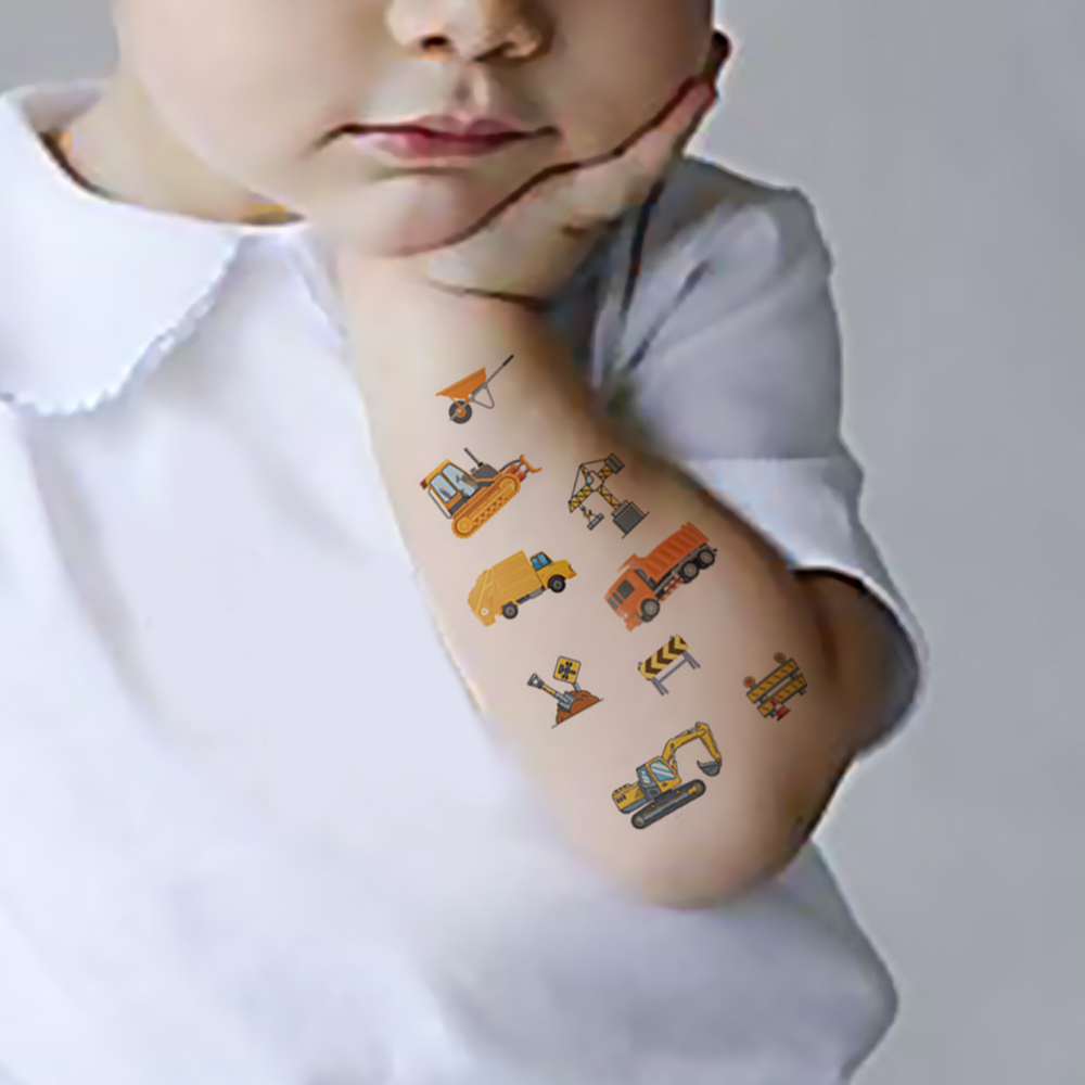 Autocollant de tatouage temporaire imperméable, motif de véhicule pelle, grue d'ingénierie, bras d'art corporel, faux tatouages, manches pour femmes et hommes, 10 pièces