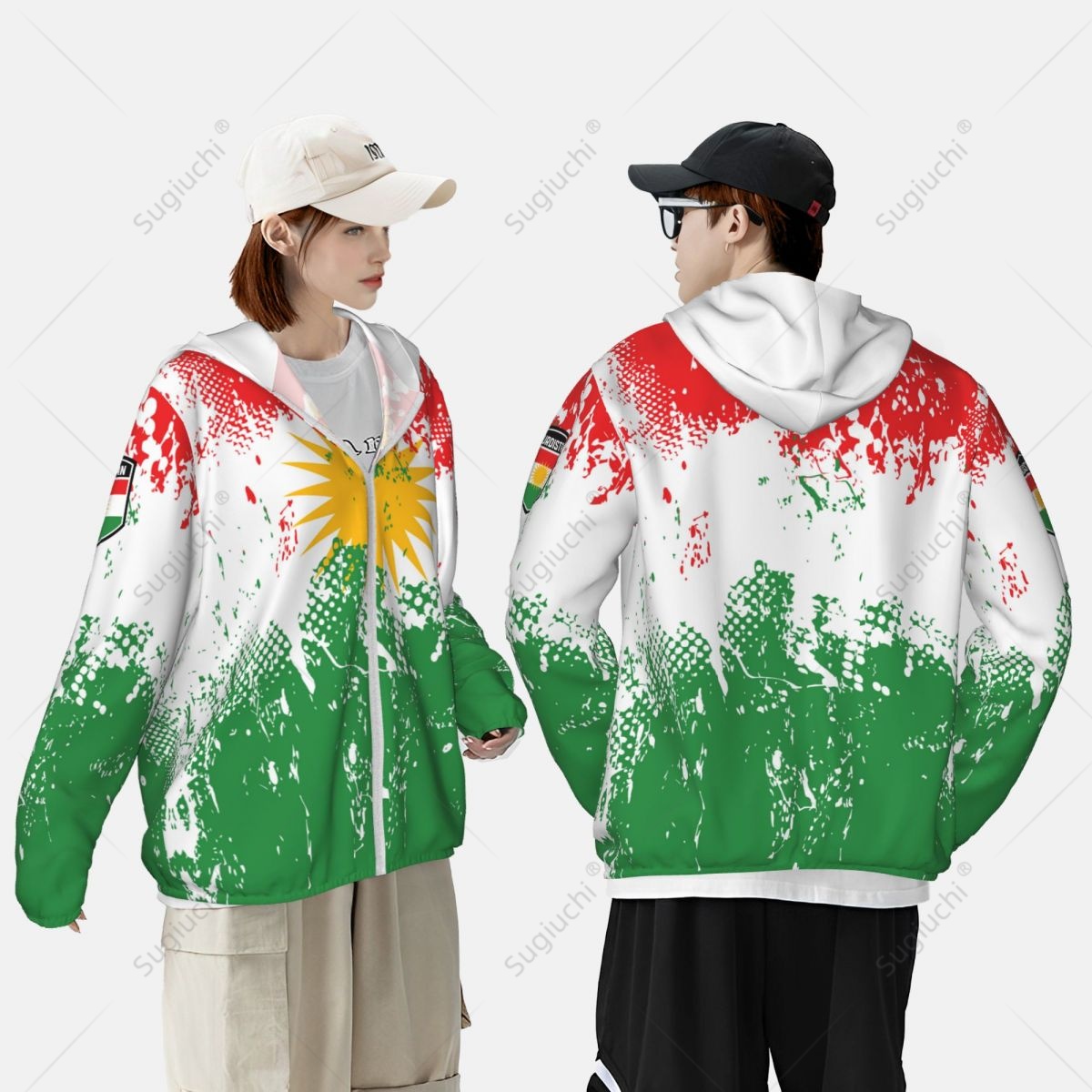 Bandeira do kurdistão proteção solar moletom com capuz roupas de proteção solar pesca ciclismo corrida secagem rápida manga longa com zíper poliéster