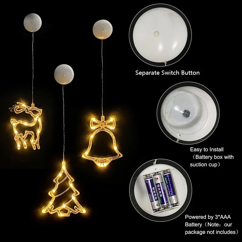 LED Light Snowflake Santa Window Ornaments Decoration for Home Xmas Navidad New Year Christmas Decor Fairy Lamp String Lights