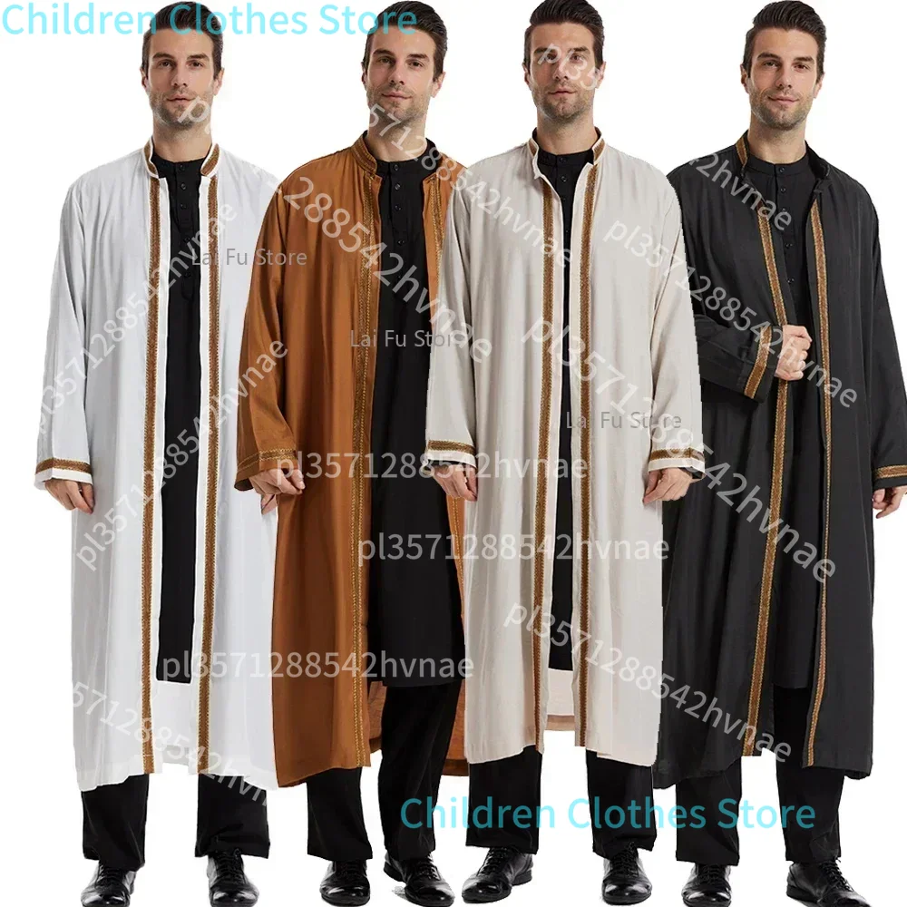 Männer Öffnen Abaya Muslimischen Saudi Jubba Islamische Kleidung Ramadan Kimono Langarm Robe Kaftan Dubai Stehkragen Arabisch Kleid