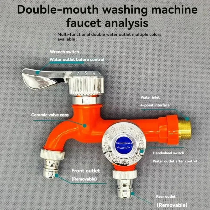 1つの入口と2つの出口を備えた洗濯機の蛇口、プラスチックモッププール、バルコニー、バスルーム、多機能デュアルマウスクイックオペ