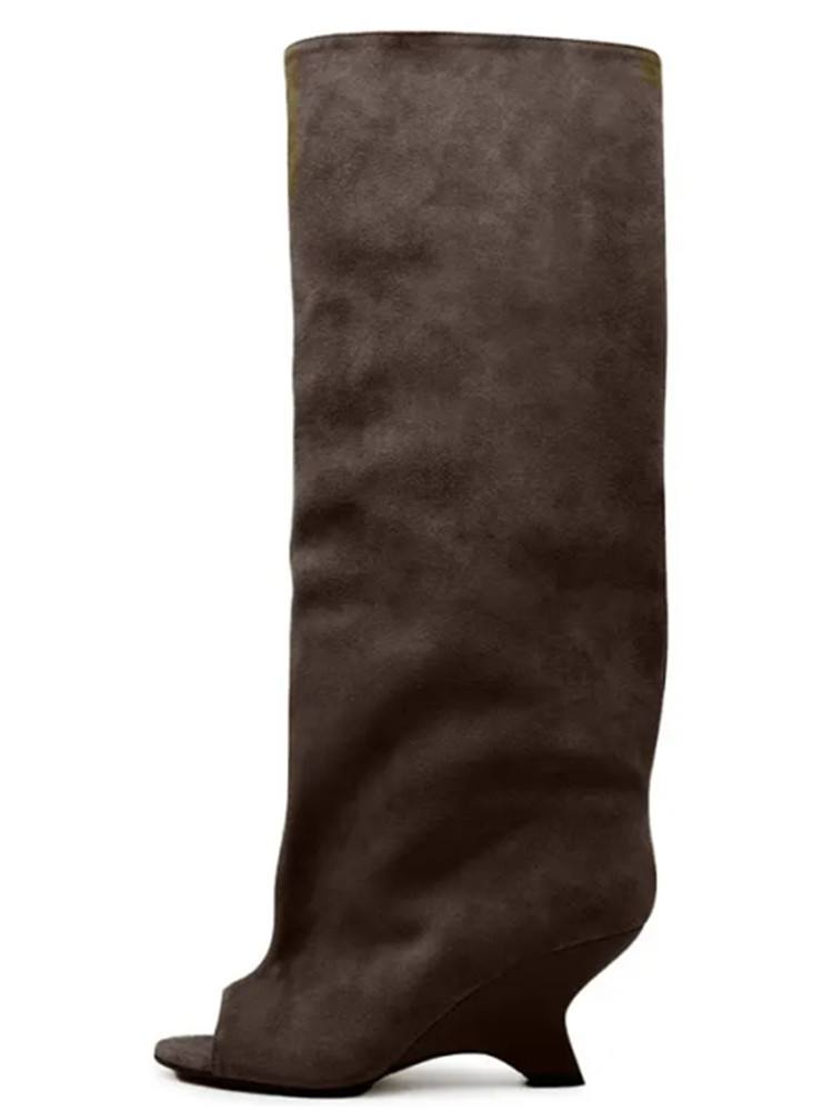 2025 femmes bouche de poisson épais talons hauts longueur au genou bottes Cool talon incliné défilé de mode grande taille printemps/été bottes pour femmes