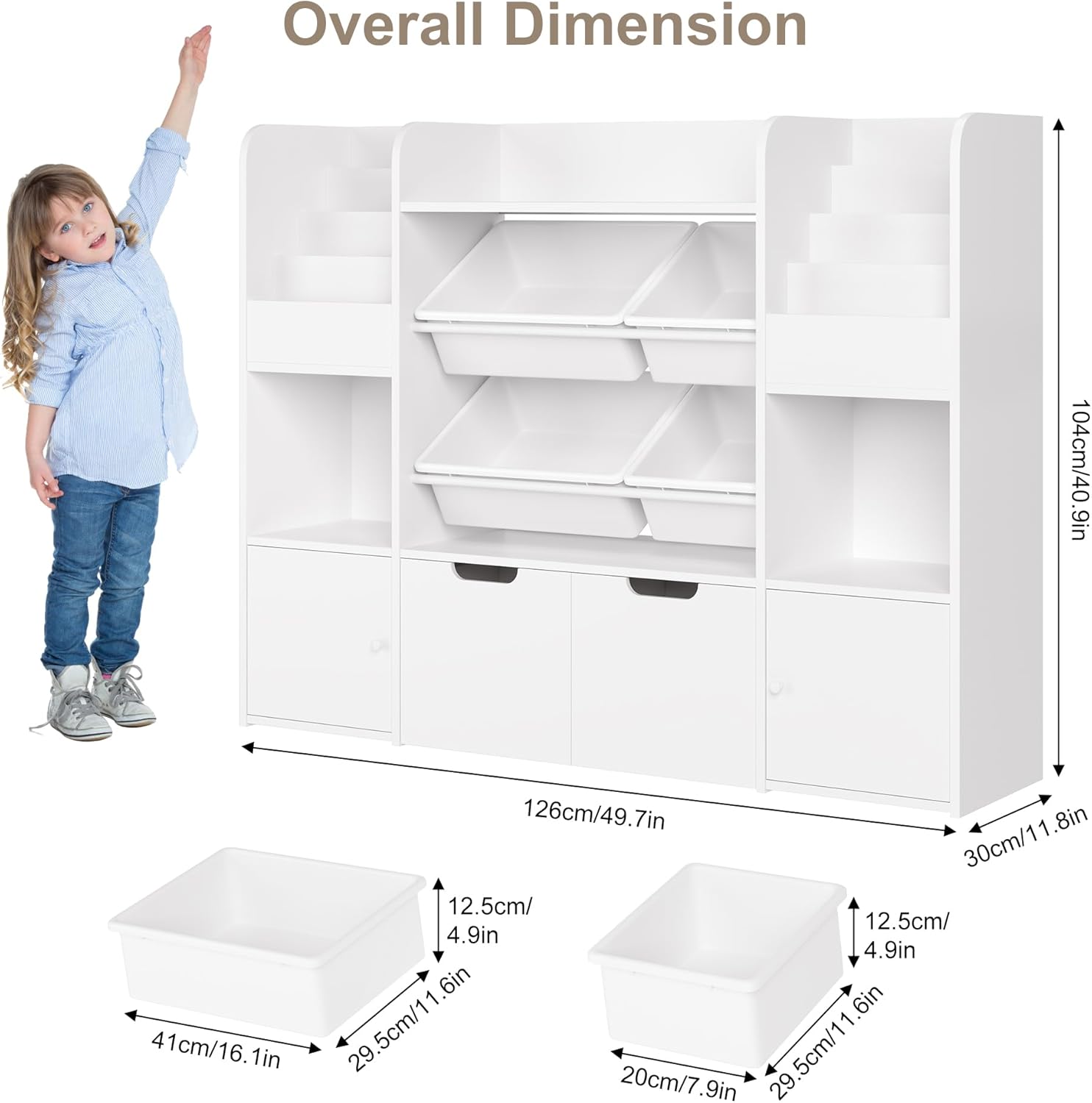 Finetones 50'' Large Toy Storage Organizer With 4 Toy Bins, Toy Organizers And Storage With 6 Storage Cubbies And 2 Movable