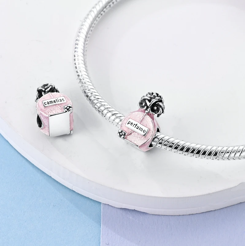 Charm S925 เงินขวดน้ําหอมดาวดวงจันทร์ดวงอาทิตย์ Four Leaf Clover Charm Fit สร้อยข้อมือเดิมผู้หญิงเครื่องประดับ DIY ทํา