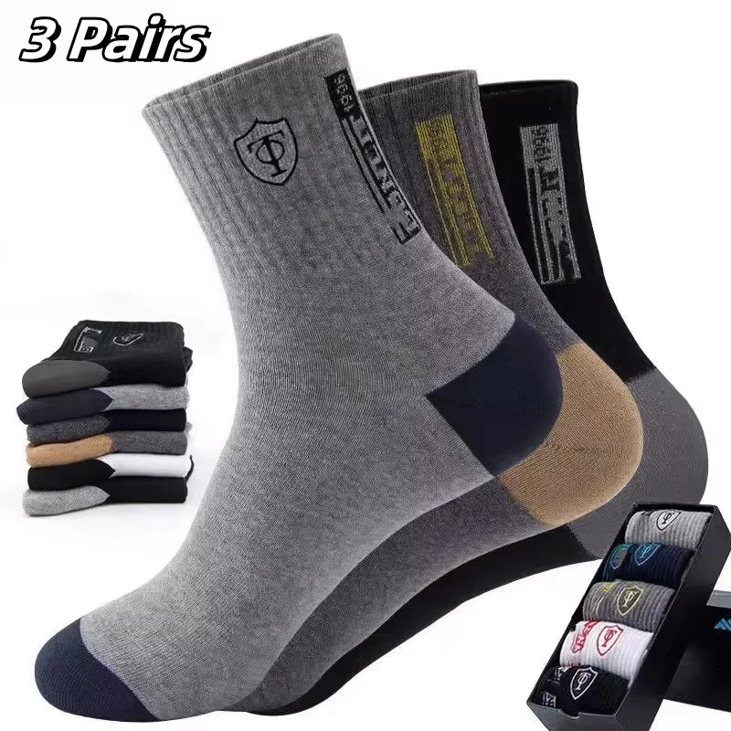 10 -5-3 pares de medias deportivas de algodón transpirables para hombre, calcetines de fibra de bambú para otoño e invierno, desodorante con absorción de sudor para negocios