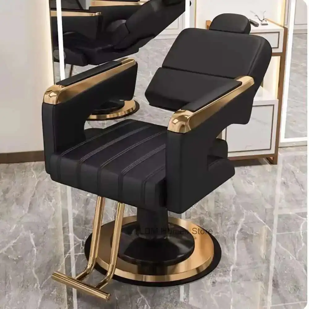 Cadeira de barbeiro luxuosa personalizada, clássica, hidráulica, reclinável, salão de beleza, descanso para pernas, móveis profissionais de barbeiro