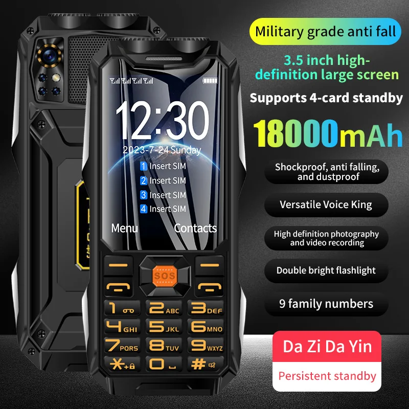 Teléfono móvil de red Q9 GSM 2G, 4 tarjetas SIM, barra resistente, pantalla HD de 3,5 pulgadas, batería grande, voz fuerte para personas mayores