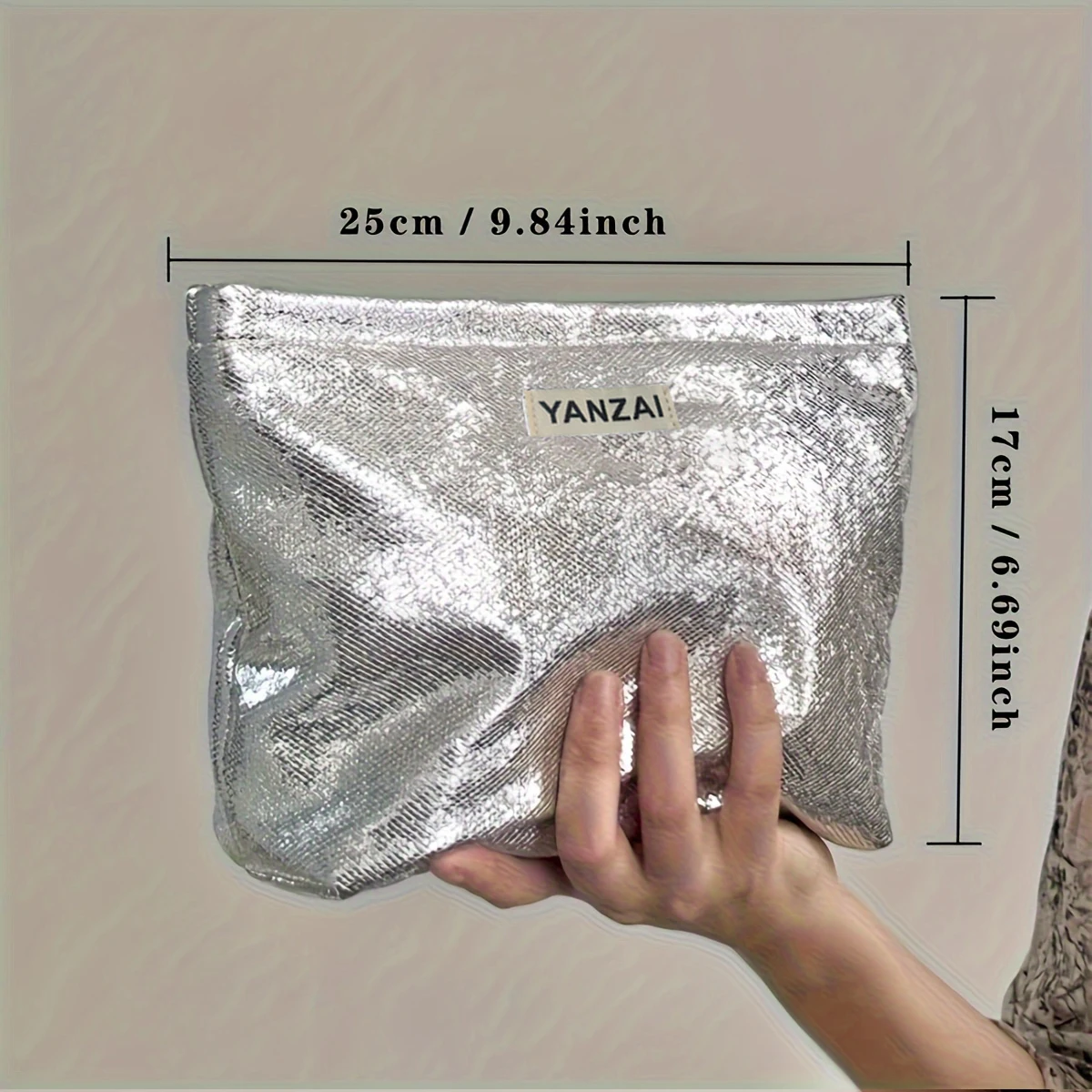 YANZAI Make-up-Tasche mit glänzenden Pailletten, neue Kosmetiktasche in Champagner-Silber, einfarbig, für Toilettenartikel, Hautpflege, Aufbewahrungstasche für Reisen