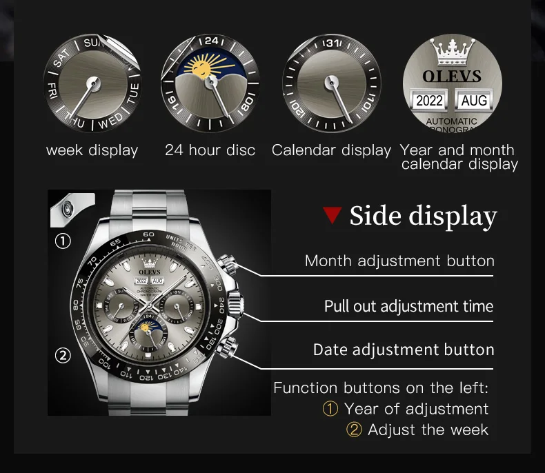 OLEVS 6654 Reloj mecánico automático para hombre, marca de lujo, acero inoxidable, resistente al agua, luminiscente, reloj de moda para hombre