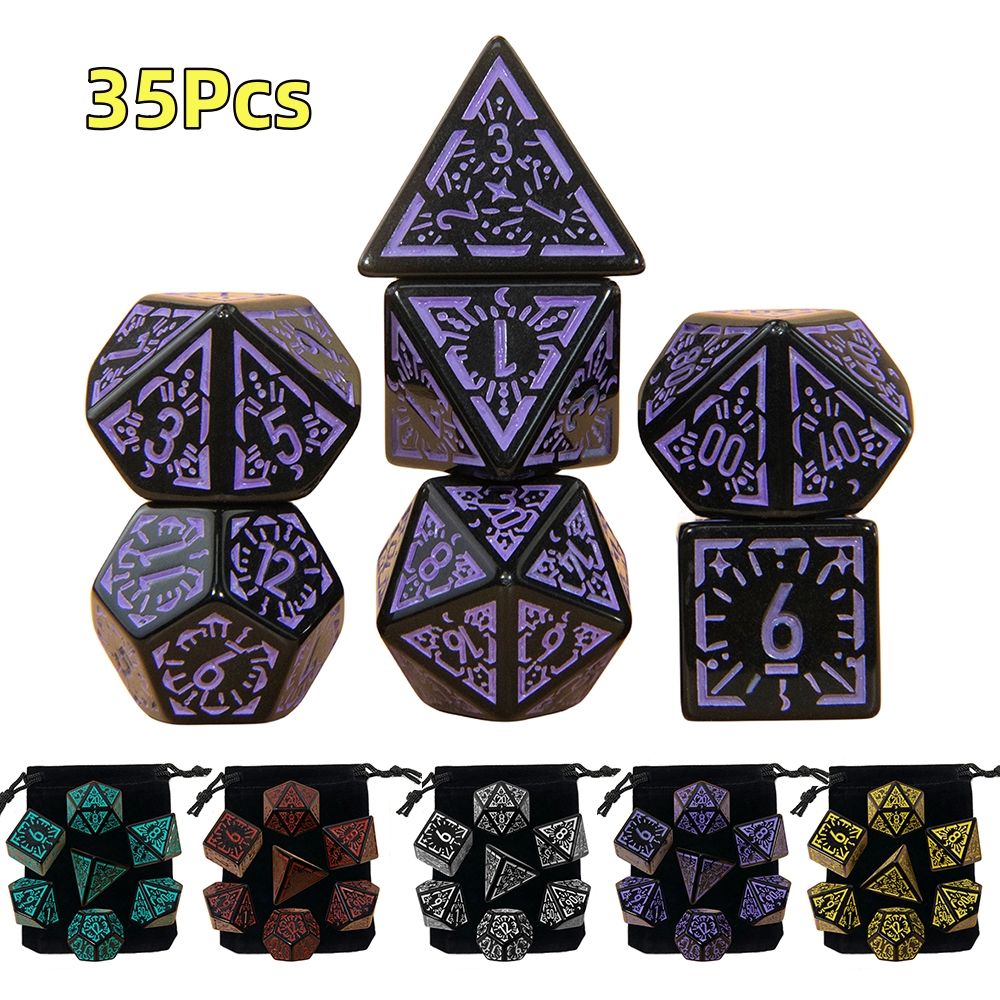 35/21/7-teiliges DND-Würfel-Set, mehrere Seiten, polyedrisch, D4, D6, D8, D10, D12, D20, Würfel für Rollenspiele, Brettspiel, Mathematik, Tischplatte, RPG