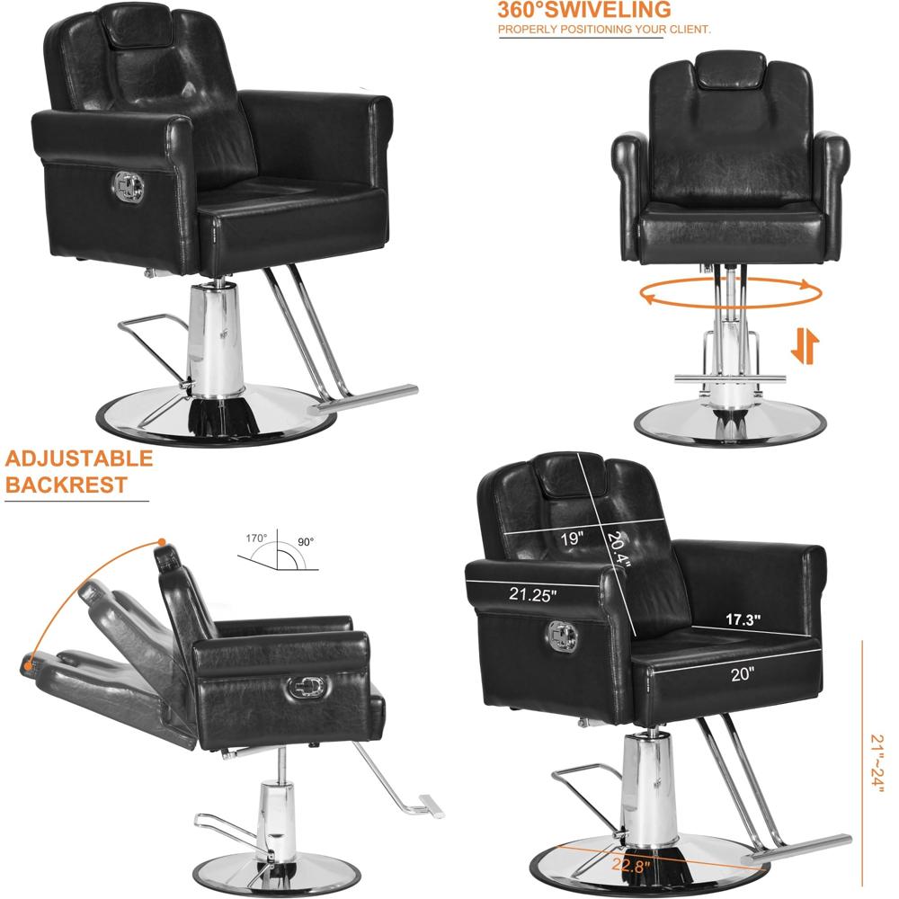 Hydraulic Pump Reclining Salon Chair with Removable Headrest, Adjustable Height and 360-Degree Swivel for Hair Spa