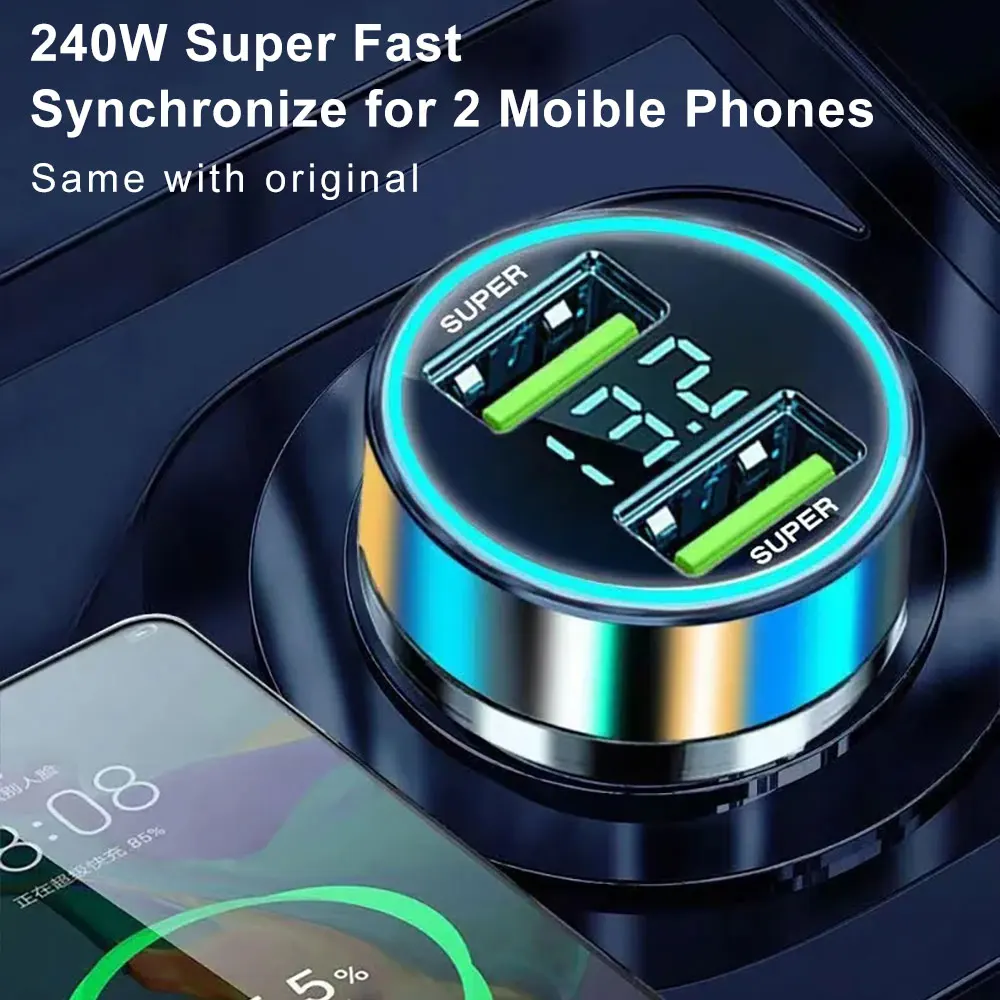 Adattatore di ricarica super veloce per caricabatteria da auto portatile 2USB 12V-24V per telefono Iphone Huawei Samsung Xiaomi