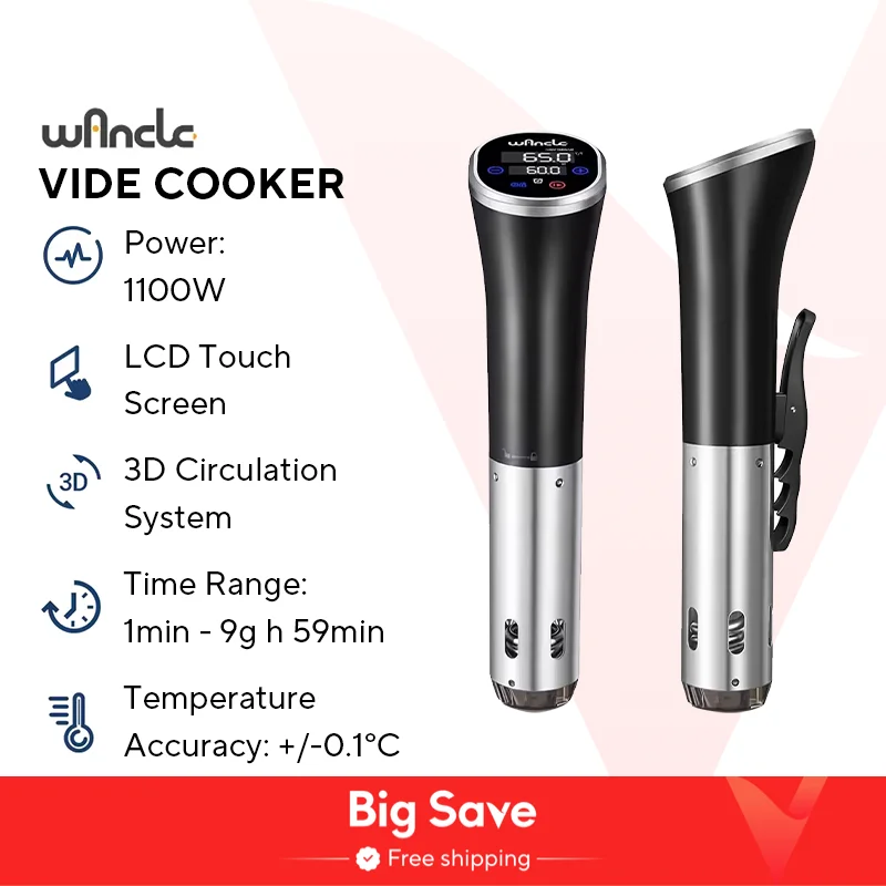 Wancle LCD 터치 수비디 쿠커, 침수 순환기, 정확한 요리, IPX7 방수 진공 쿠커, 디지털 디스플레이, 1100W