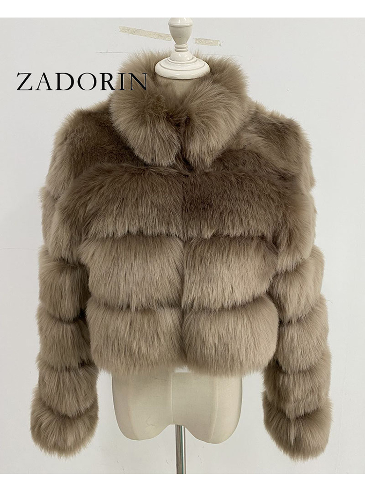 ZADORIN ใหม่แฟชั่นฤดูหนาว Faux Fox ขนสัตว์ผู้หญิงหรูหราขาตั้งขนสัตว์หนา WARM Furry แจ็คเก็ต Faux FUR Cropped TOP