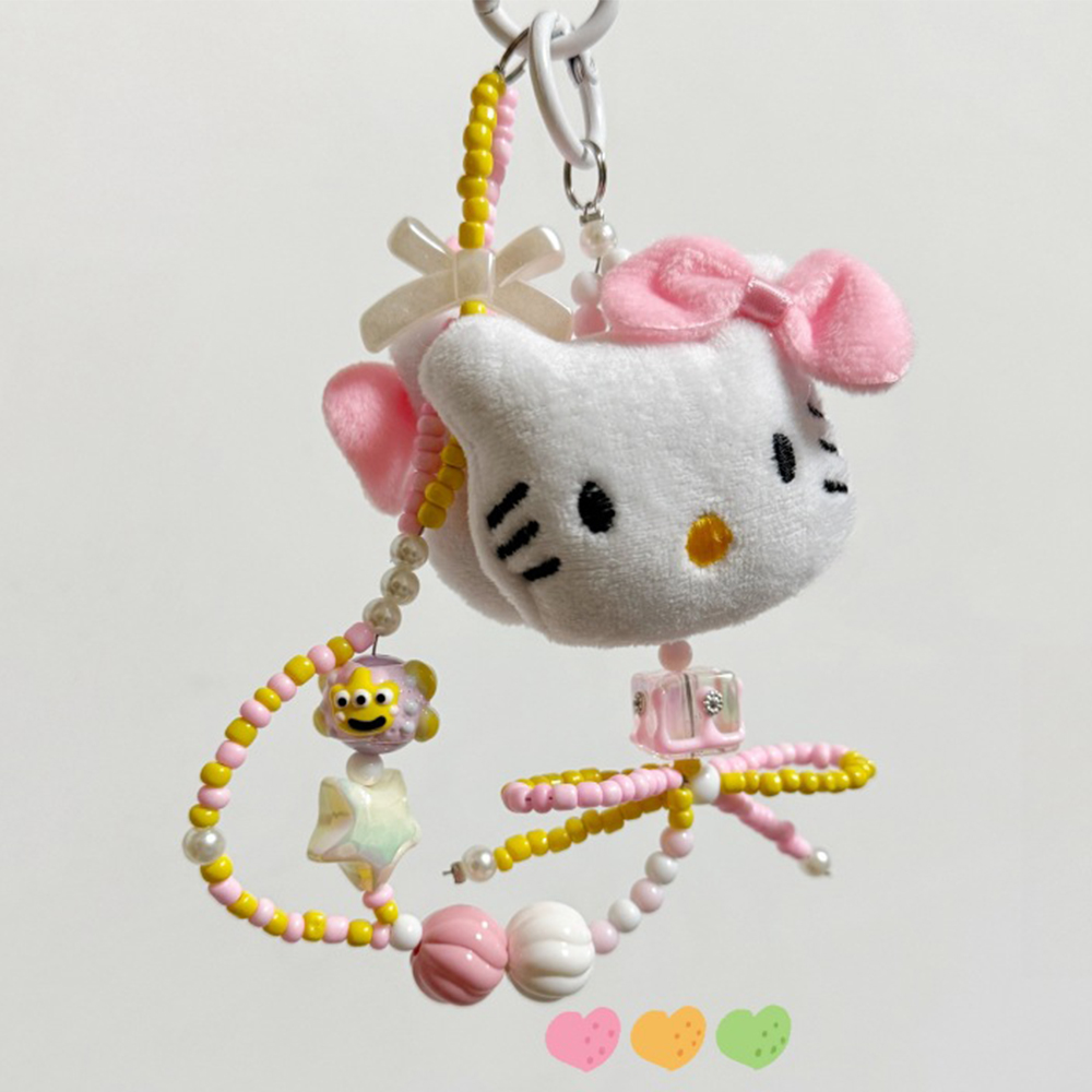 Sanrio Cute Hello Kitty Portachiavi con perline colorate Cartone animato Peluche Custodia per telefono Cinturino da polso Catena appesa Regali per ragazze