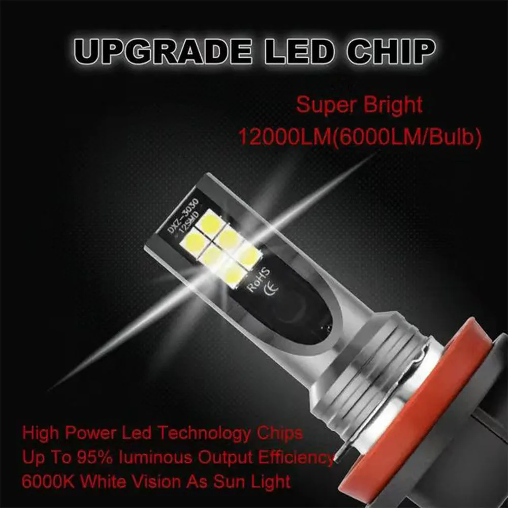 2pcs H8 H9 H1 H3 Led H11 9005 HB3 9006 HB4 자동차 CSP LED 안개 헤드 라이트 전구 6000K 흰색 자동 안개 램프 주간 러닝 라이트
