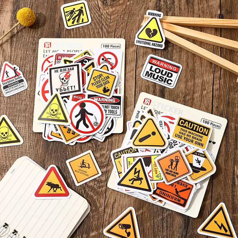 10/50/100PCS Waarschuwingspatroon Teken Stickers Pack DIY Skateboard Motorfiets Koffer Briefpapier Decals Decor Telefoon Laptop Speelgoed