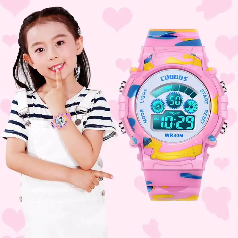 2023ใหม่นาฬิกาดิจิตอลสำหรับเด็กผู้ชาย, นาฬิกาสปอร์ตลายพรางนาฬิกาแฟชั่นเรืองแสง LED นาฬิกาปลุกลายพรางสำหรับเด็กผู้หญิง