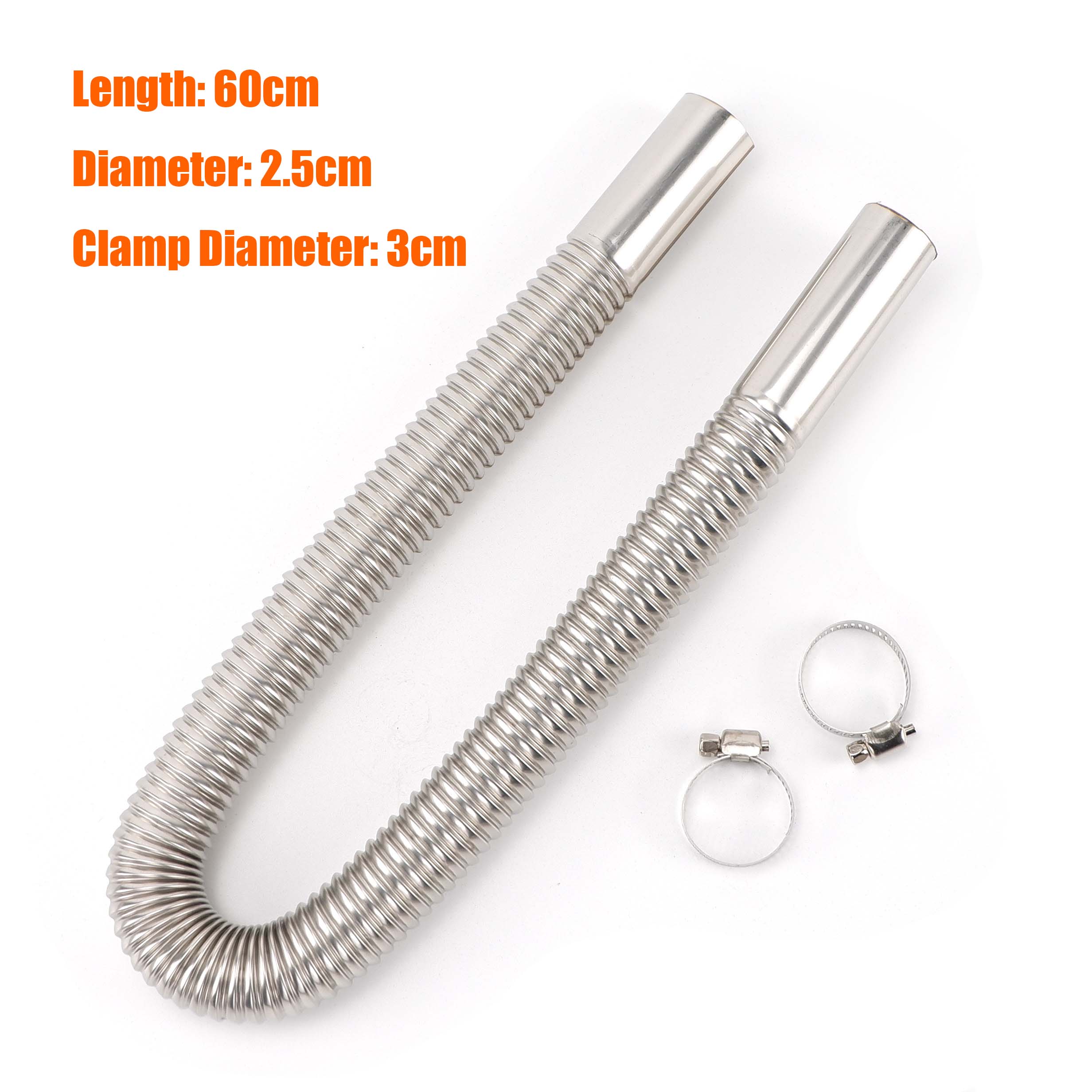 60CM Air Diesel Đậu Xe Máy Thép Không Gỉ Ống Thoát Khí Ống Khí Thông Hơi Vòi Cho Sưởi Xe Hơi Bạc