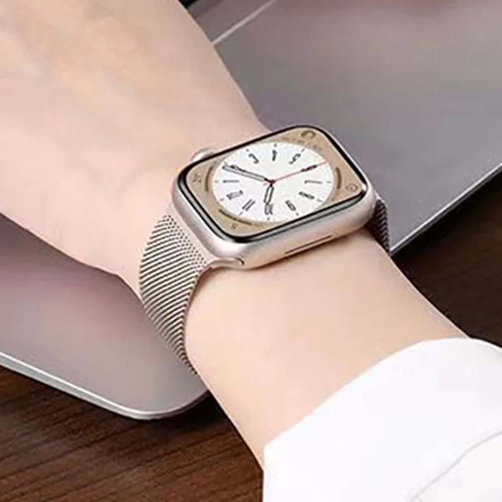 Stainless steel metallic Milan strap suitable for Apple Watch series 987654321 men and women to replace mesh strap