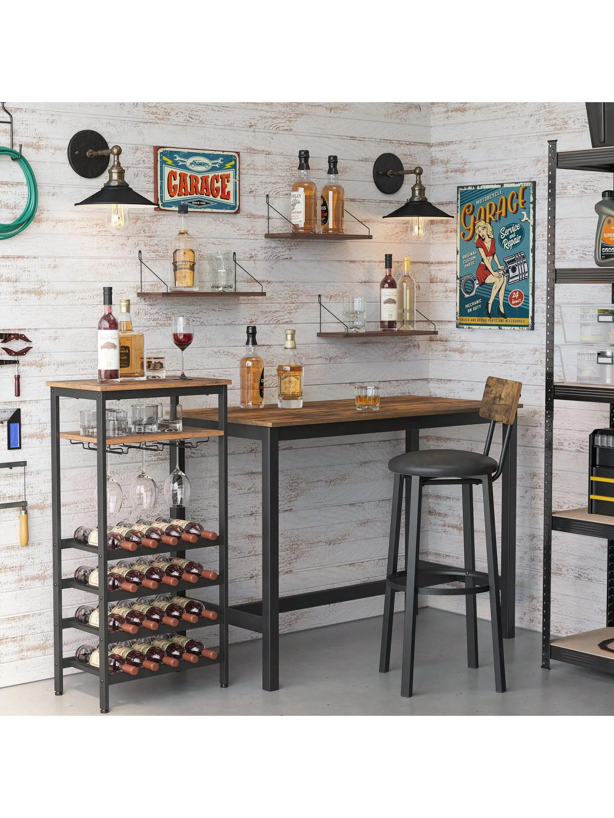 VASAGLE Portabottiglie: 20 bottiglie con portabicchiere, cantina, cucina, sala da pranzo, stile industriale, 50 x 32 x 100 cm