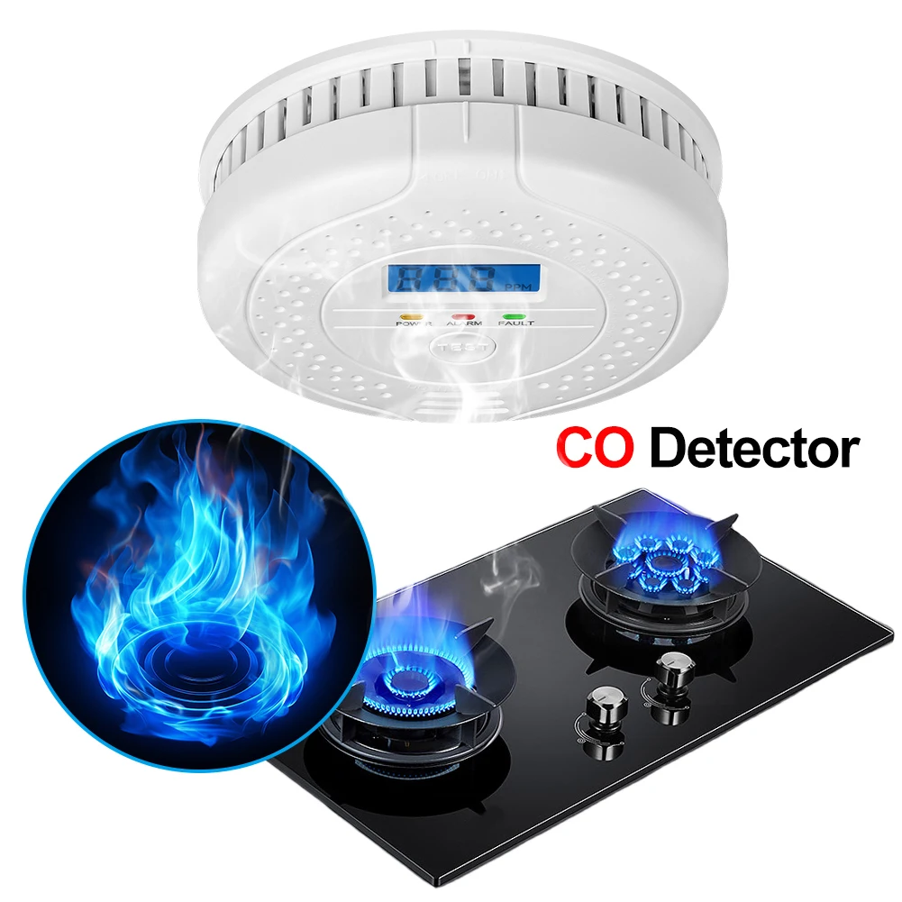 Digital CO Alarm Audible and Visual Alarm Battery Powered Warning Alarm Sensor Portable CO Detector for Home Warehouse