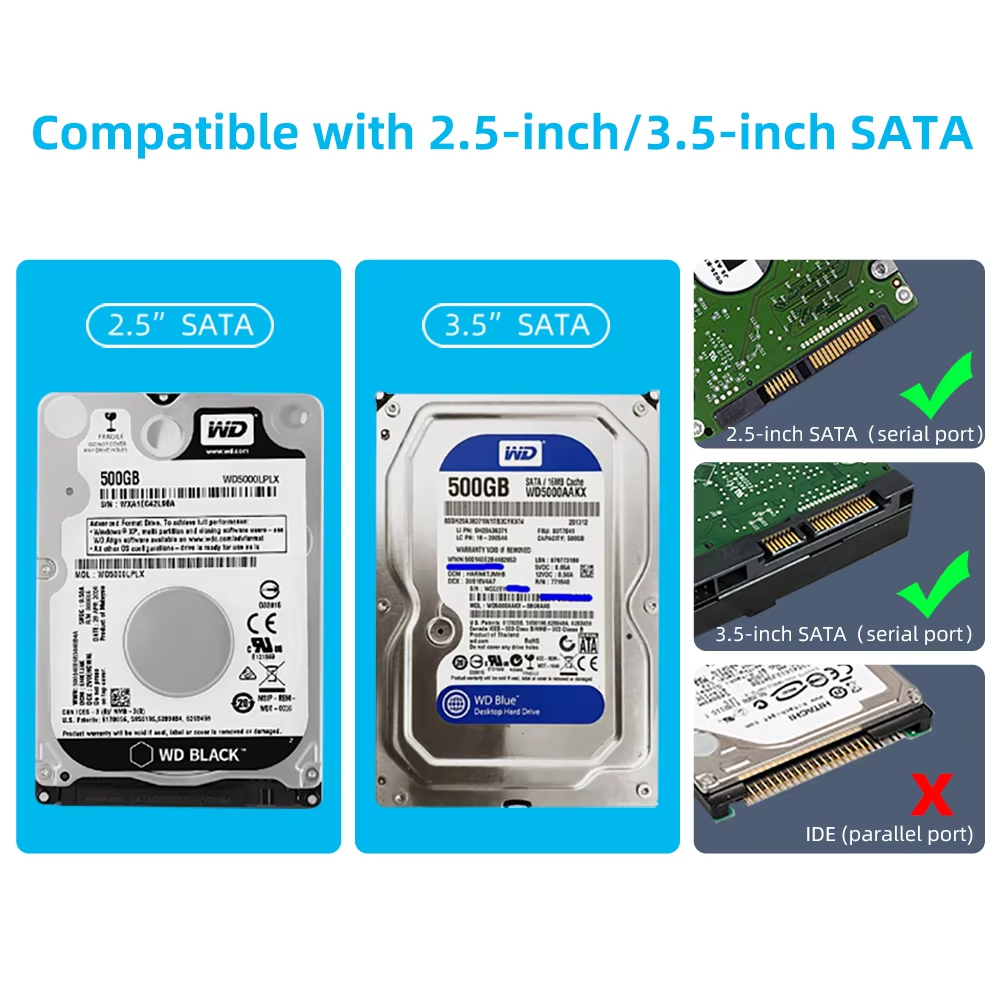 外付けハードドライブ用のUSB3.0/2.5インチ (ラップトップおよびデスクトップ用) アダプター20/3.5,プリントなし ,2.5 3.5 inch HDD Case Type-C & USB3.0 Hard Drive Enclosure SATA to USB 3.1 External Hard Drive Reader 20TB Adapter for PC Laptop