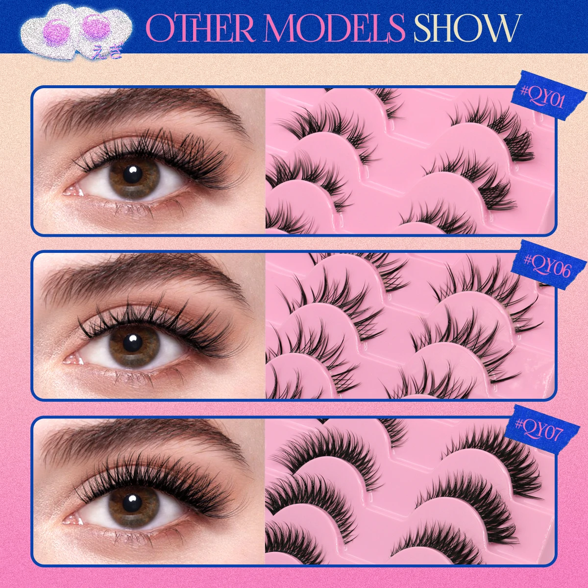 GROINNEYA Cat eye Lashes 5/6 คู่ Clear Band Lashes ธรรมชาติดู 6D Wispy Eyelashes False Lashes Eyelashs Extension