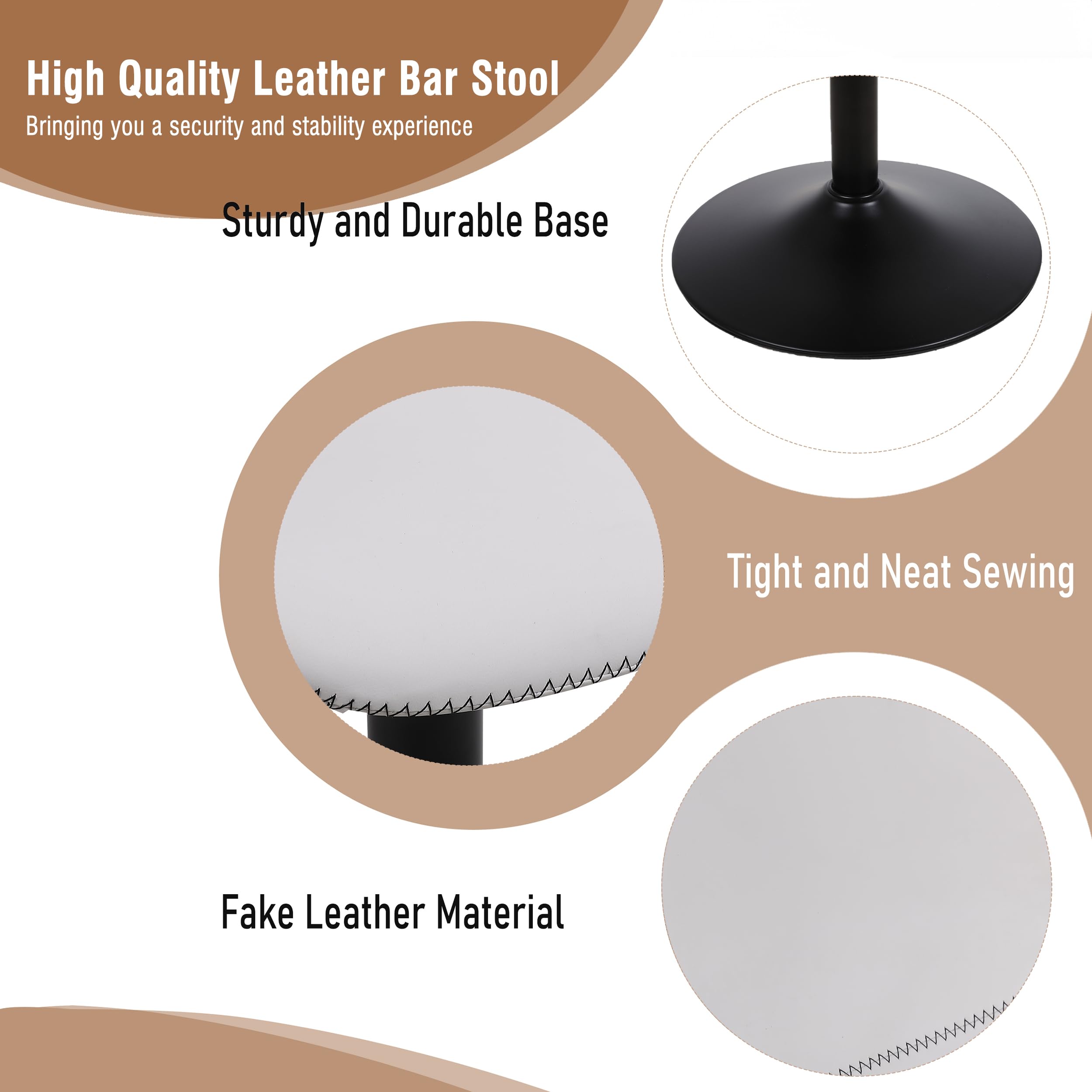 Juego de 4 taburetes de bar, taburetes de bar giratorios con altura de mostrador y respaldo, sillas de bar modernas ajustables, cuero PU sin brazos alto