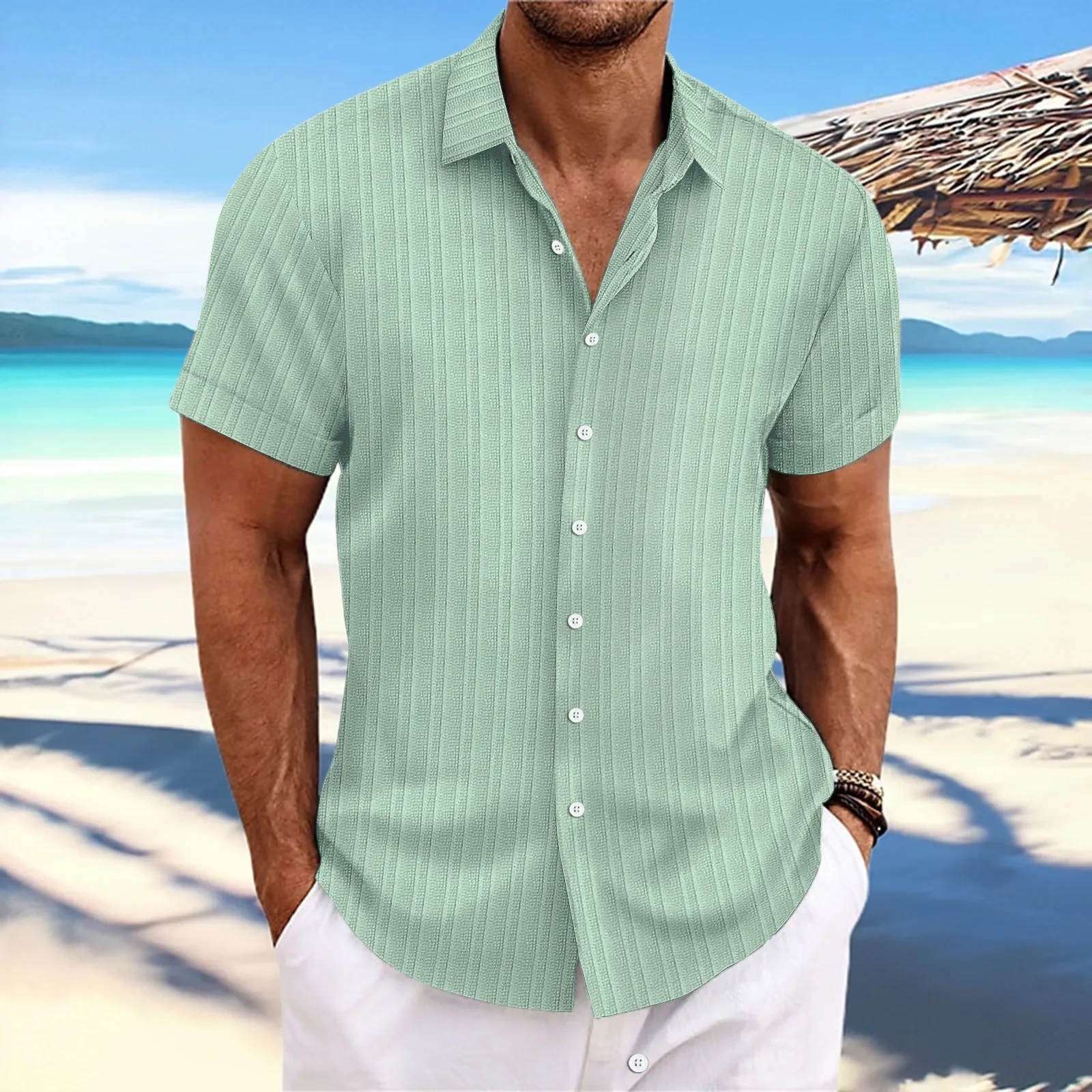 Camicia a maniche corte a righe di alta qualità da uomo estiva, nuova moda di lusso, top fresco traspirante da spiaggia casual business