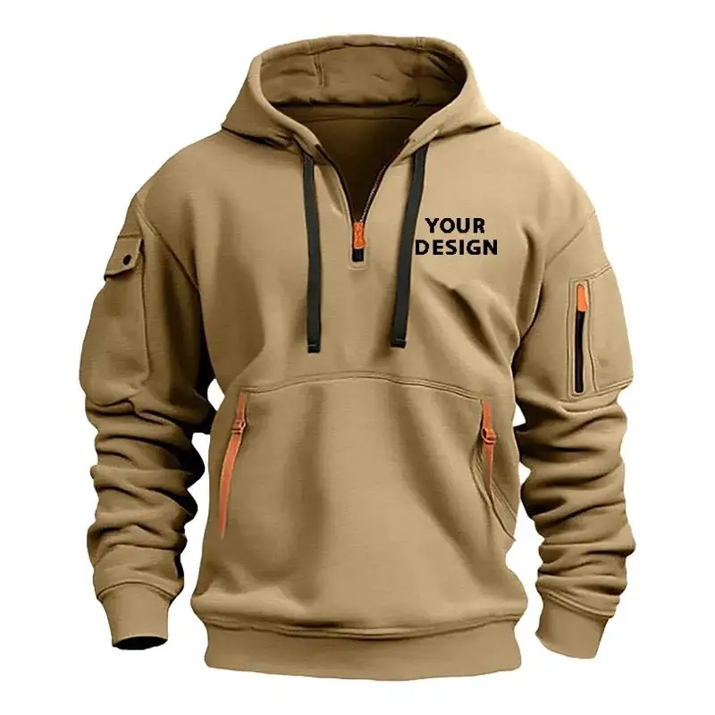 Europeu novo masculino esportes zíper braço bolso solto moletom casual personalizar seu logotipo caiu ombro jaqueta com capuz pulôver